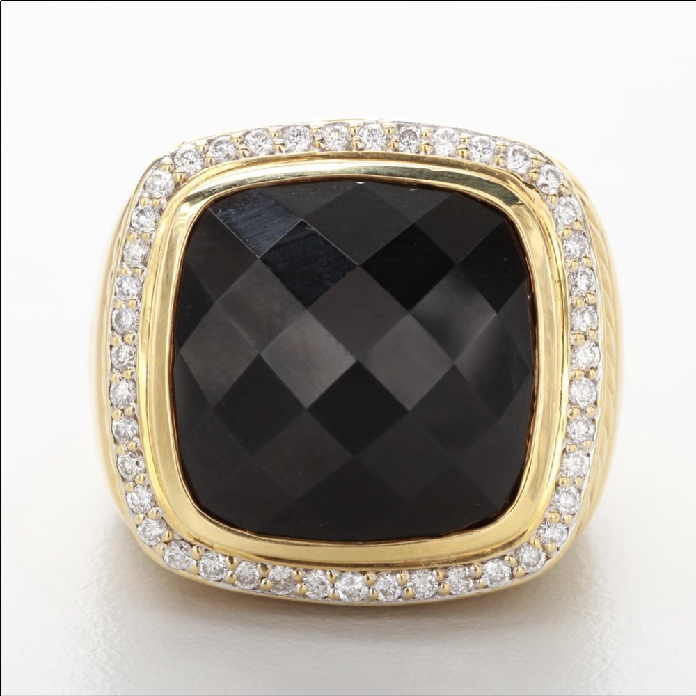 David Yurman 18k Gold Black Onyx and Diamond Ring